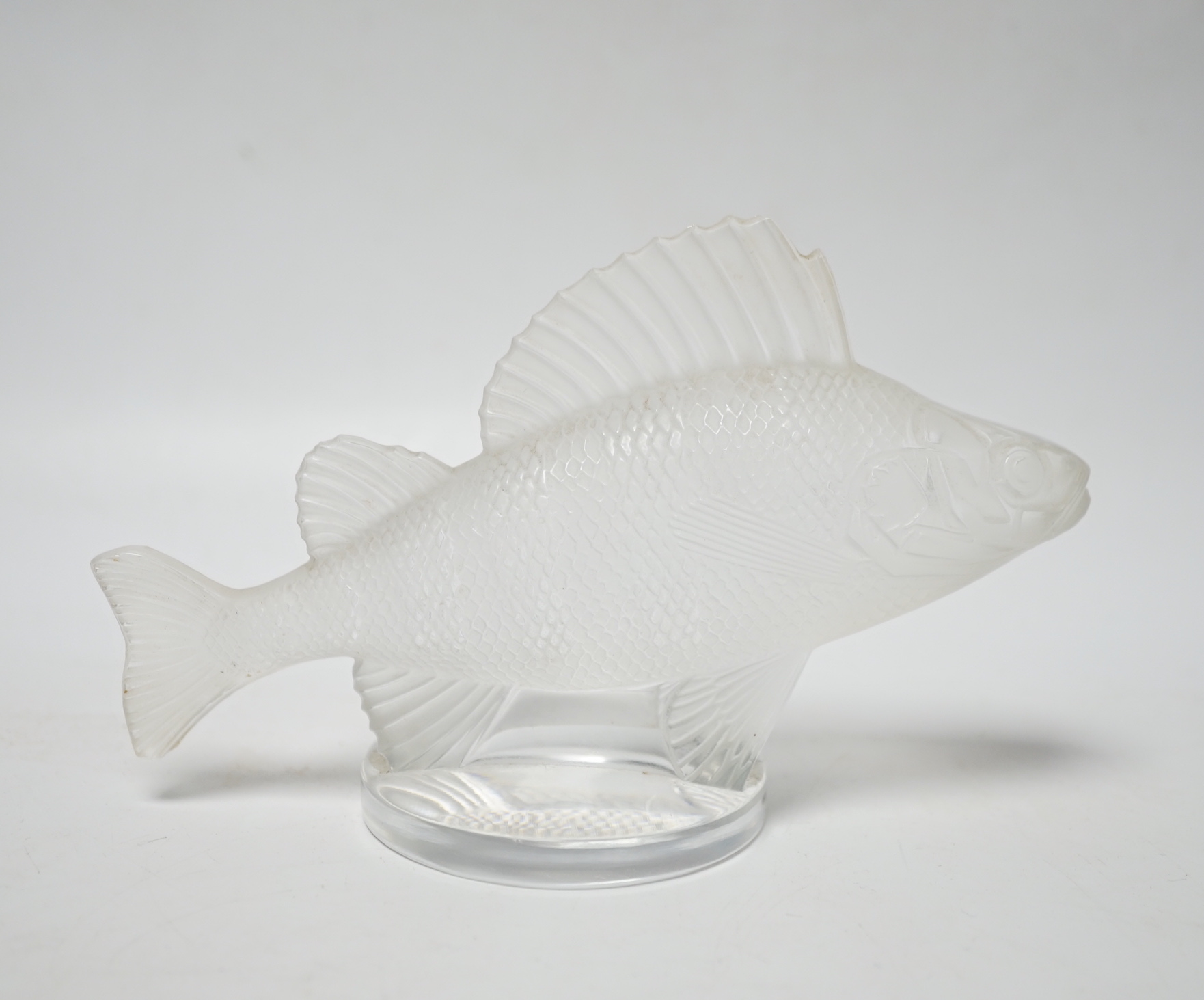 Rene Lalique, a frosted glass paperweight modelled as a fish, signed ‘Lalique France’ to base, 16cm wide